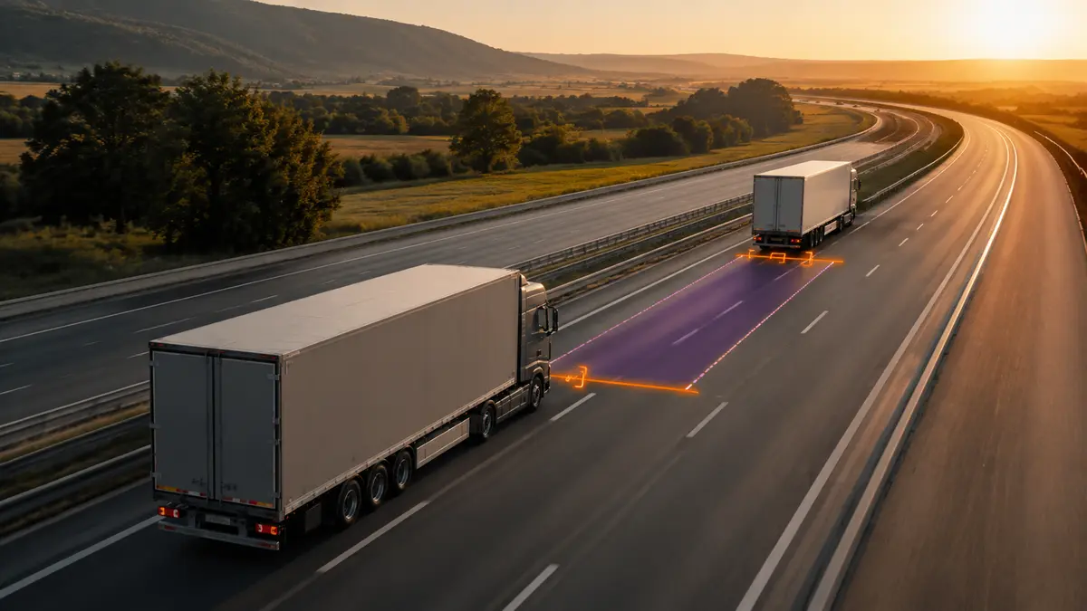 Dos camiones manteniendo una separación segura en autopista