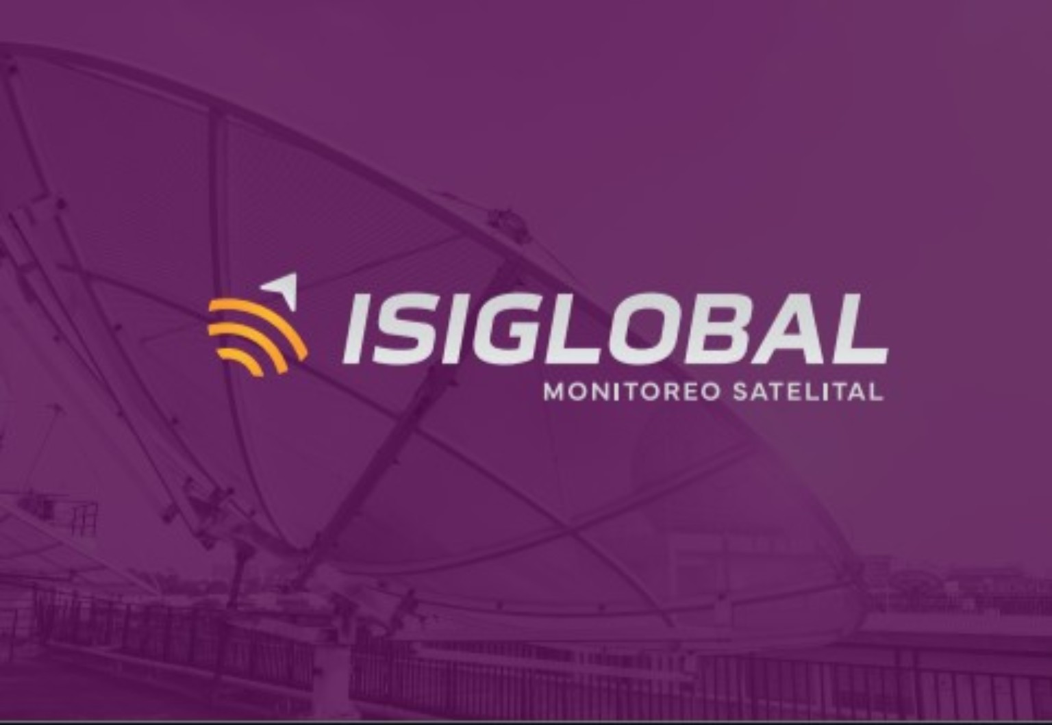 ISIGLOBAL Monitoreo Satelital sobre fondo violeta